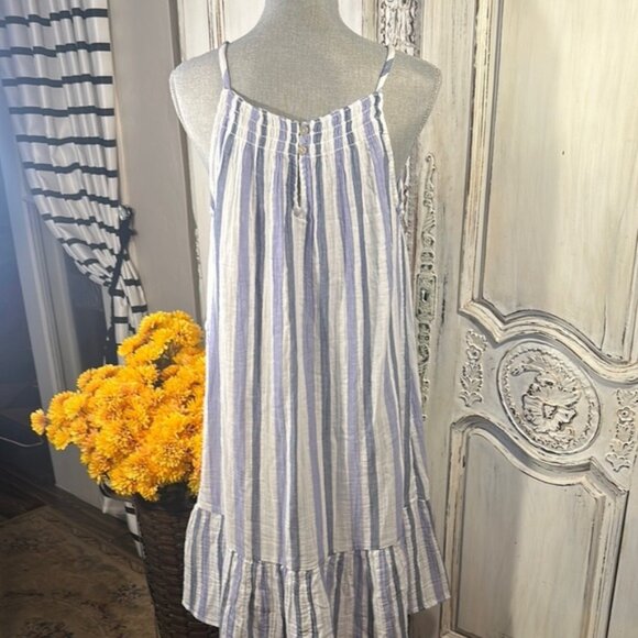 Beachlunchlounge Striped Sleeveless Dress with Ruffle Hem 100% Cool Cotton - Picture 6 of 8